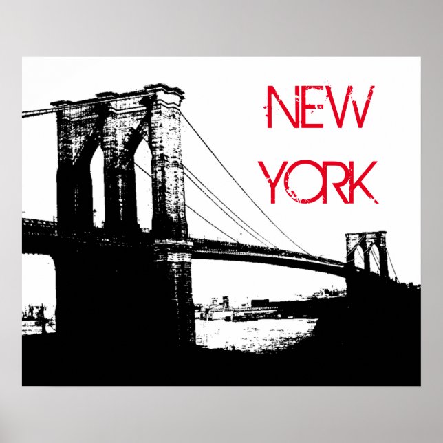Black White Pop Art Brooklyn Bridge New York City Poster (Framsidan)