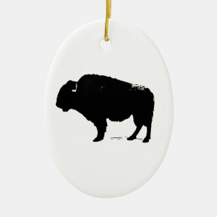 Black & White Pop Art Buffalo Bison Julgransprydnad Keramik