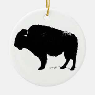 Black & White Pop Art Buffalo Bison Julgransprydnad Keramik