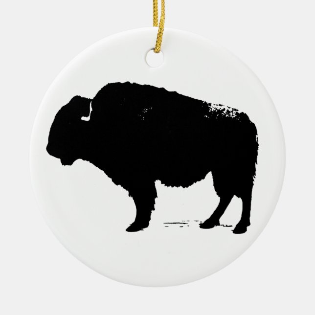 Black & White Pop Art Buffalo Bison Julgransprydnad Keramik (Framsidan)