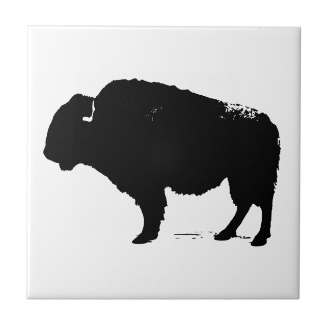 Black & White Pop Art Buffalo Bison Kakelplatta (Framsidan)