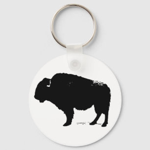 Black & White Pop Art Buffalo Bison Nyckelring