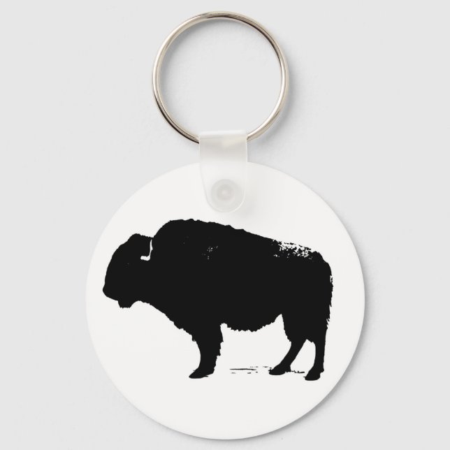 Black & White Pop Art Buffalo Bison Nyckelring (Framsida)