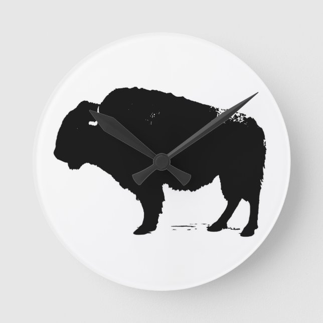 Black & White Pop Art Buffalo Bison Rund Klocka (Framsida)