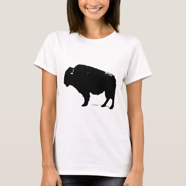 Black & White Pop Art Buffalo Bison T Shirt (Framsida)
