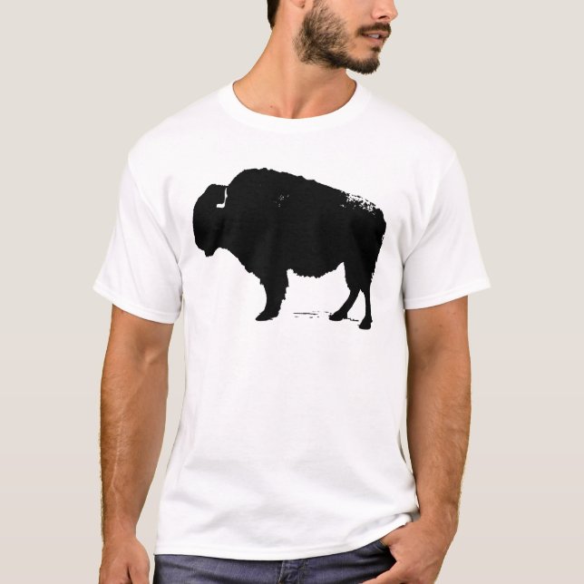 Black & White Pop Art Buffalo Bison T-shirt (Framsida)