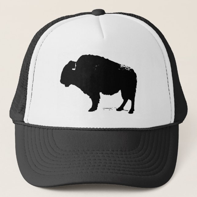 Black & White Pop Art Buffalo Bison Truckerkeps (Framsida)