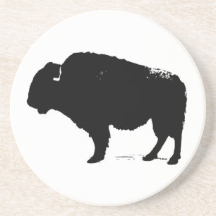 Black & White Pop Art Buffalo Bison Underlägg Sandsten