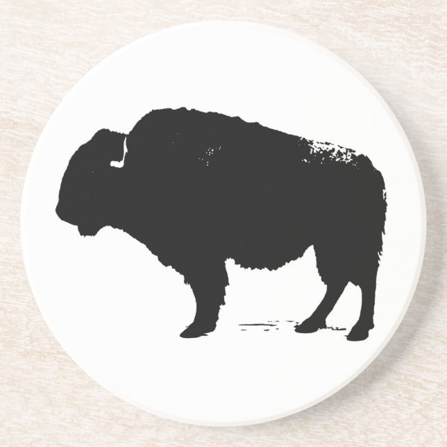 Black & White Pop Art Buffalo Bison Underlägg Sandsten (Framsidan)