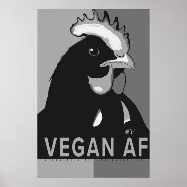 Black & White Pop Art Chicken Poster Vegan AF (Framsidan)