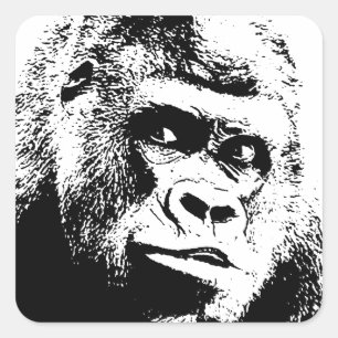 Black White Pop Art Gorilla Fyrkantigt Klistermärke