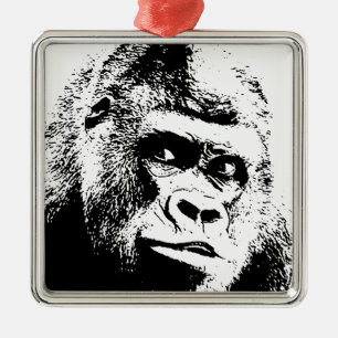 Black White Pop Art Gorilla Julgransprydnad Metall