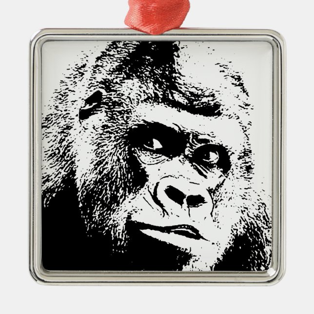 Black White Pop Art Gorilla Julgransprydnad Metall (Framsidan)