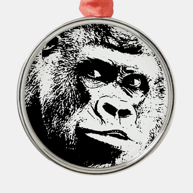 Black White Pop Art Gorilla Julgransprydnad Metall (Framsidan)