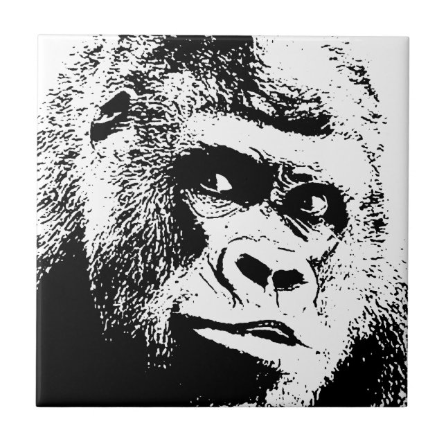 Black White Pop Art Gorilla Kakelplatta (Framsidan)