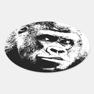 Black White Pop Art Gorilla Ovalt Klistermärke