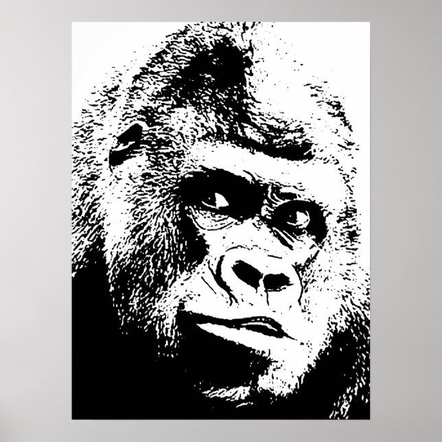 Black White Pop Art Gorilla Poster (Framsidan)