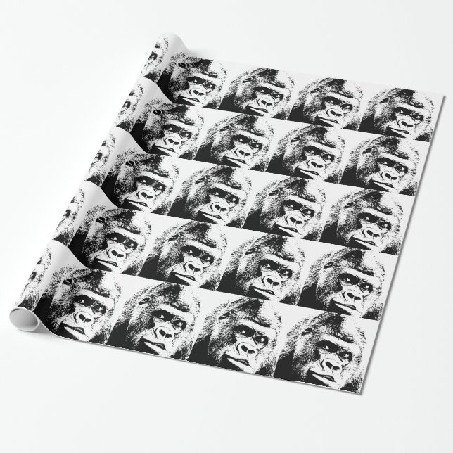 Black White Pop Art Gorilla Presentpapper (Utrullad)