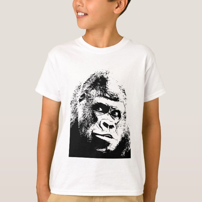 Black White Pop Art Gorilla T-shirt (Framsida)