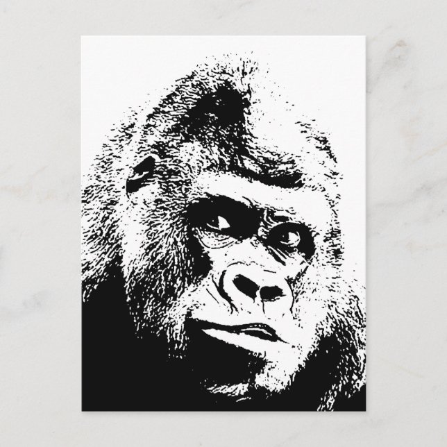 Black White Pop Art Gorilla Vykort (Framsida)