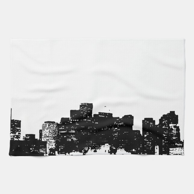 Black White Pop Art New York City Kökshandduk (Horisontell)