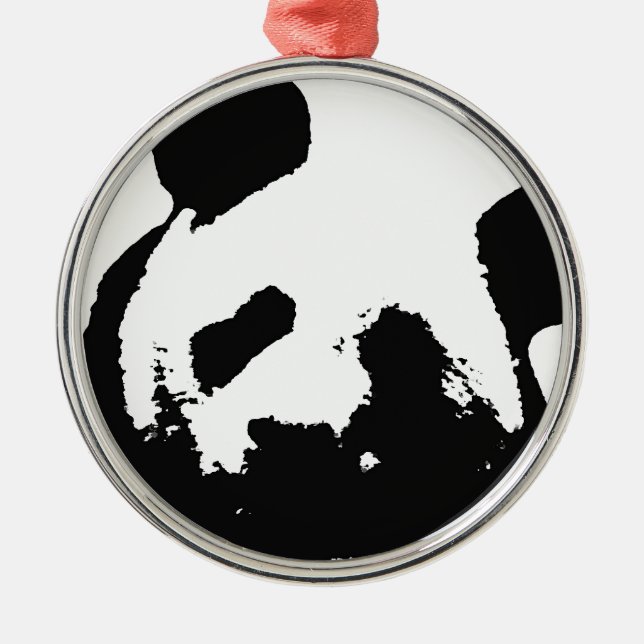 Black White Pop Art Panda Julgransprydnad Metall (Framsidan)