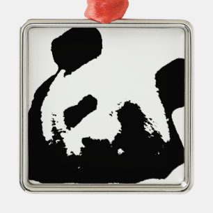 Black White Pop Art Panda Julgransprydnad Metall