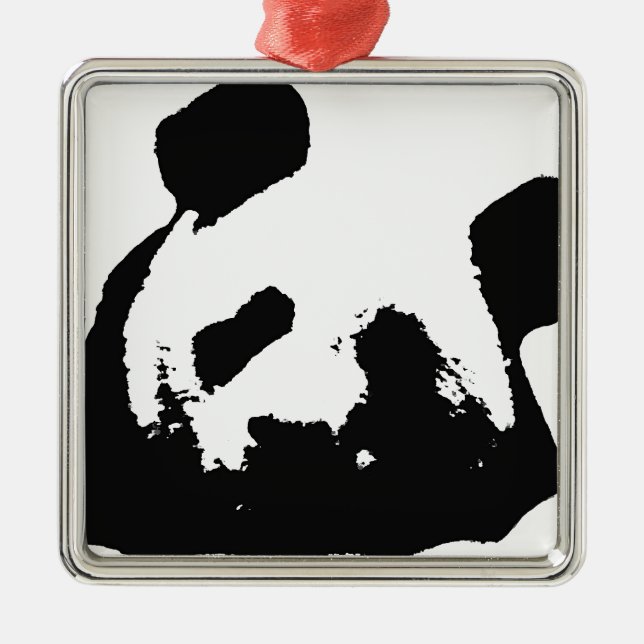 Black White Pop Art Panda Julgransprydnad Metall (Framsidan)