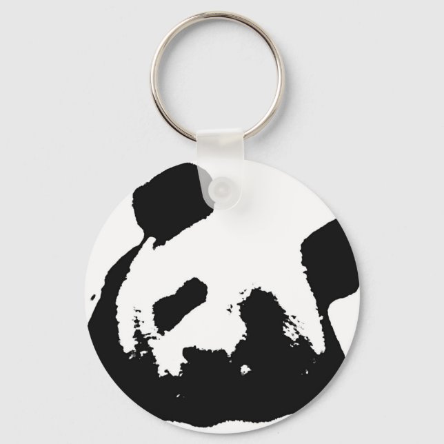 Black White Pop Art Panda Nyckelring (Framsida)