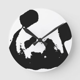 Black White Pop Art Panda Rund Klocka