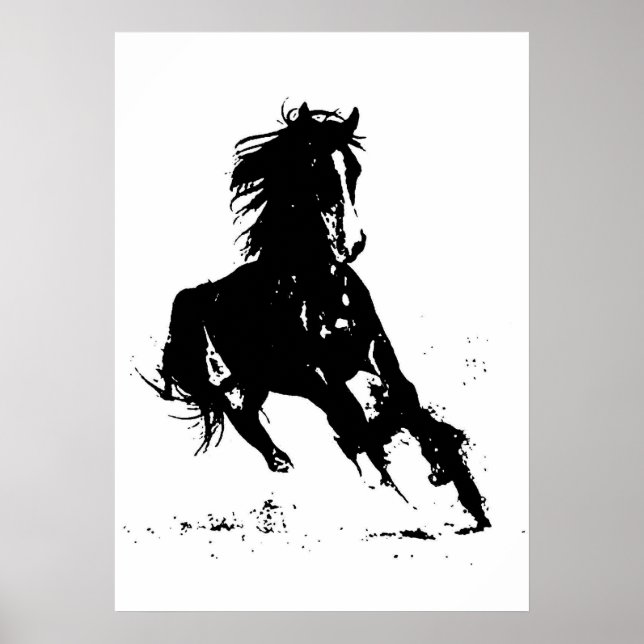 Black White Pop Art Running Horse Silhouette Poster (Framsidan)