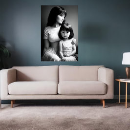 Black White porträtt Mor och dotter | AI Art Poster