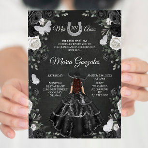 Black & White Princess Quinceanera Birthday Inbjudningar