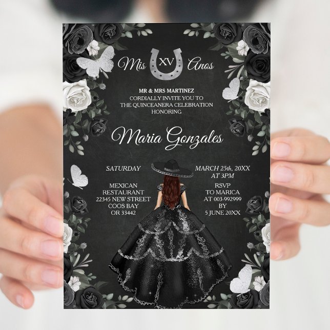 Black & White Princess Quinceanera Birthday Inbjudningar (Skapare uppladdad)