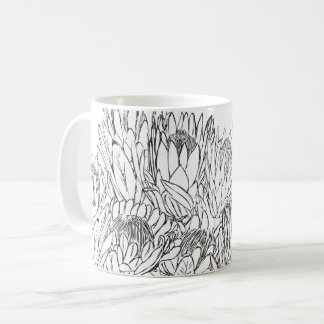 Black & White Protea Sketch Bouquet Kaffemugg