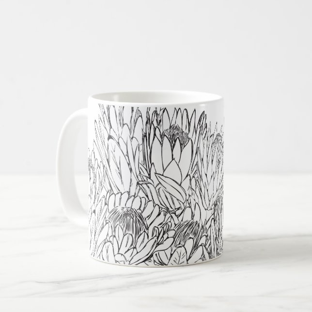 Black & White Protea Sketch Bouquet Kaffemugg (Framsida vänster)