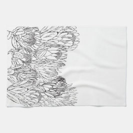 Black & White Protea Sketch Bouquet Kitchen Towel Kökshandduk