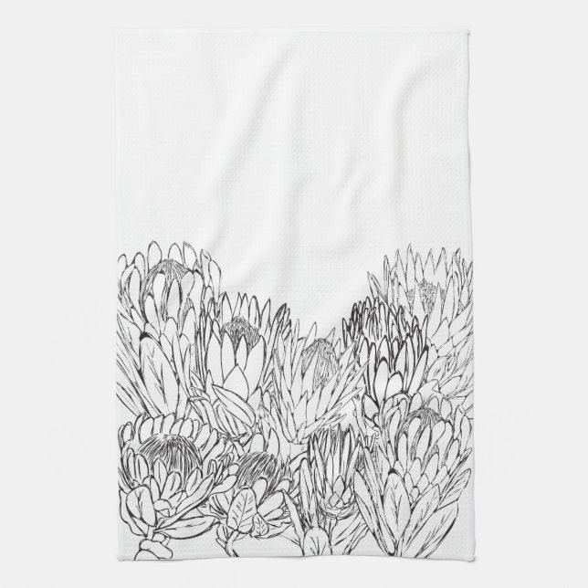Black & White Protea Sketch Bouquet Kitchen Towel Kökshandduk (Vertikal)
