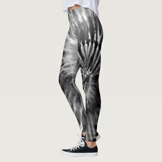 Black & White Psychedelic Starburst Tie Dye Leggings (Vänster)