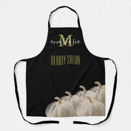 Black White Pumpkin Beauty Salon Monogram Apron