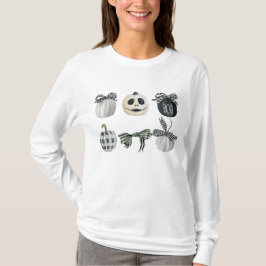 Black White Pumpkin Coquette Bow Halloween T Shirt