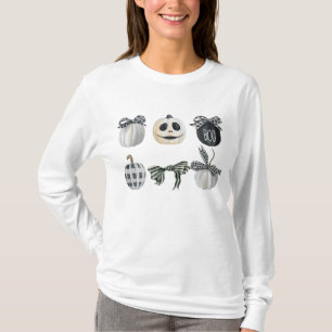 Black White Pumpkin Coquette Bow Halloween T Shirt