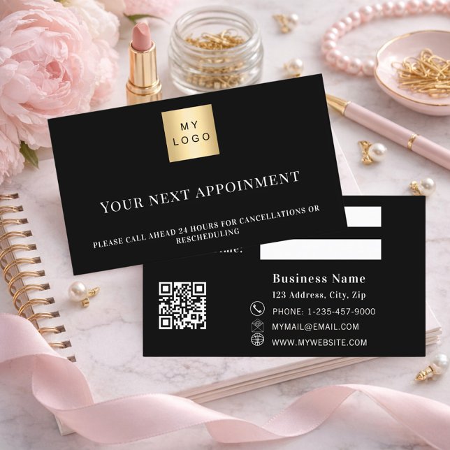 Black white QR business logo appointment card Rabattkort (Skapare uppladdad)