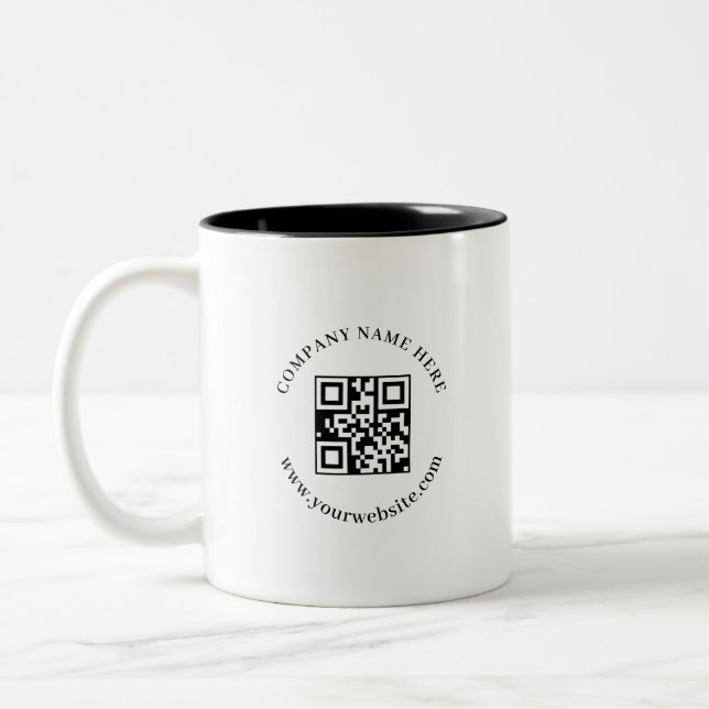 Black White QR Code Business Logo Promo mug Två-Tonad Mugg (Vänster)