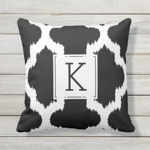 Black & White Quatrefoil Ikat Stil Utomhuskudde