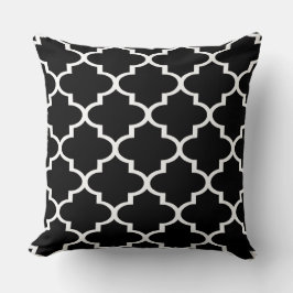 Black White Quatrefoil Lattice Pillow Kudde
