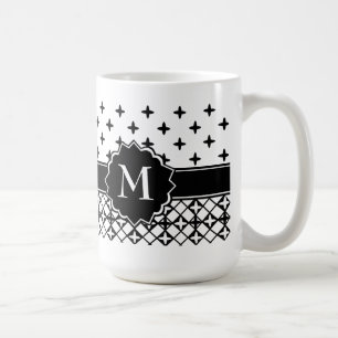 Black White Quatrefoil Monogrammed Kaffemugg