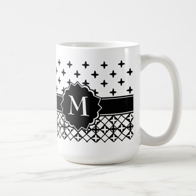 Black White Quatrefoil Monogrammed Kaffemugg (Höger)