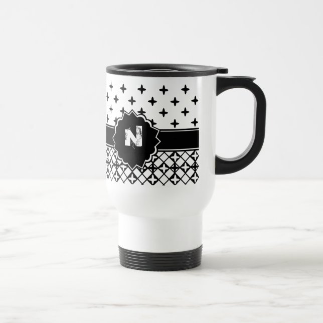 Black White Quatrefoil Monogrammed Resemugg (Höger)