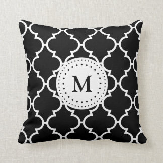 Black White Quatrefoil Mönster Monogrammed Pillow Kudde